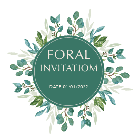 Round Green and Blue Floral Invitation