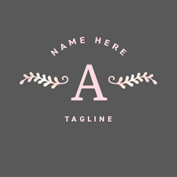 Pink logo with grey background
